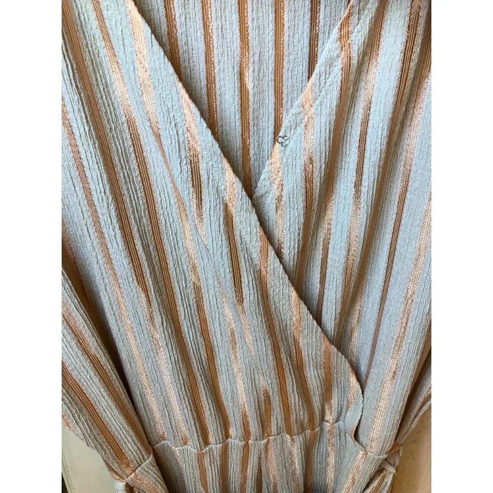 H&M Gold & Taupe Metallic Striped Wrap Jumpsuit, Wide Leg, Small - Picture 5 of 5